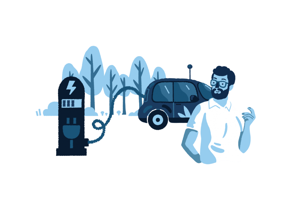 man next to a level 2 ev charger